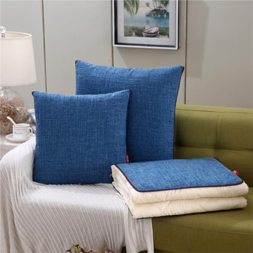 Hixingo Reisedecke und Kissen 2 in 1, Reisedecke mit Kissen Set Multifunktionale Reise Decke und Kissen 2 in 1 Weichem Flugzeug Verwandlungskissen (50 * 50cm,Baumwolle Leinen-Blau)