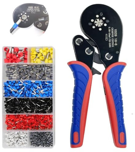 Alicates engarzadores de alambre hexagonales autoajustables Engarzadora de abrazadera eléctrica Kit de herramientas de engarzado de virola de caja de terminales de tubo tubular for 0,08-16 mm² con ter