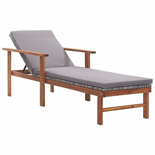 Gecheer Sonnenliege Gartenliege Relaxliege Freizeitliege Gartenmöbel Liege Holzliege Strandliege Saunaliege Liegestuhl mit Auflage Poly Rattan Akazie Massivholz Grau