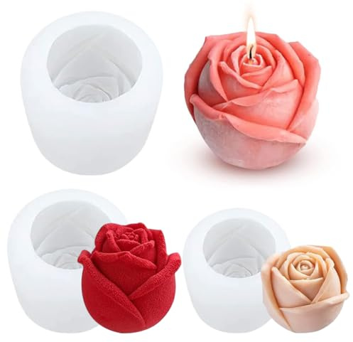 3 Stück Silikonformen Rose Blumenform,3D Rose Blume Silikon Seifen Form,Rose Blume Blumen Silikon Seifenform,Kerzen Gießform Silikonformen,für Fondant,Süßigkeiten,Handgemachte Seife,Schokolade