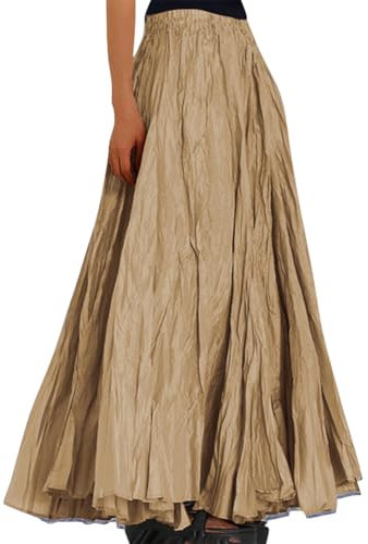 shownicer Faltenrock Damen Midi Plisseerock Elegent Boho Elastisch Chiffon Rock Sommer Strandrock A Khaki XL