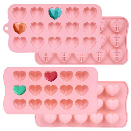 2 Pcs Heart Jelly Silicone Moulds, 15 Cavity Silicone Chocolate Moulds