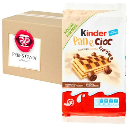 Pere's Candy Bundle für Ferrero Kinder Panecioc 290g (10 x 29g) mit Kakao- und Schokostückchen Leckerer Snack + Pere's Candy Notepad DIN A7-25 Blatt