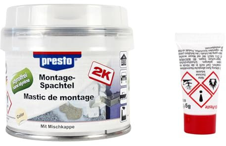 2K Montagespachtel hell Ocker, styrolfrei, 2-Komponenten Reparaturspachtel 250g, zum Kleben Verbinden Dichten Schließen von Löchern + Beschädigungen