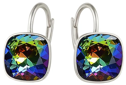 Damen Hängen Ohrringe Silber 925 mit Marken Kristalle Zirkonia - Schmuck Echt Silberne Hängende Ohrhanger für Frauen und Mädchen - Hängeohrringe Ideal Geschenk (Vitrail Medium)