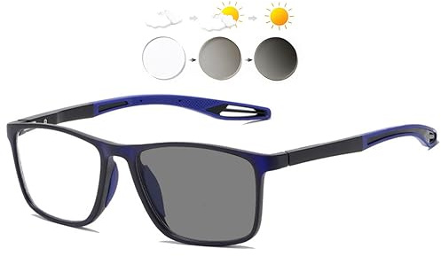 KOOSUFA Photochromic Reading Glasses Blue Light Blocking Sun Readers UV Protection TR90 Lightweight Sunglasses for Men Women 3 in 1 Lenses Darken In Sunlight Grey Lens/Dark blue 2.0