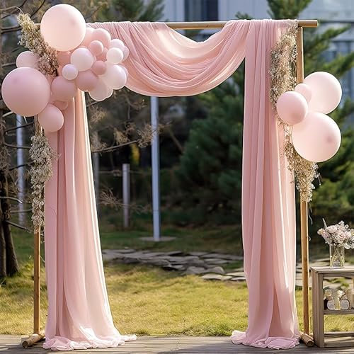 SYSUII 2 Stück 75 * 600cm Querbehang Transparente Freihanddeko Transparentem Voile Deko Hochzeitsbogen Gardinen Hintergrund Vorhang Dekoration für Schlafzimmer Wohnzimmer Fotografie-Pink