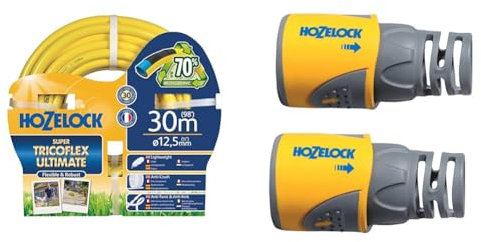 HOZELOCK - Ultimate Hose : Premium Super Tricoflex ø 12.5mm (1/2) 30m with Hose Connector Plus ø 12.5mm - 15mm (1/2- 5/8) Soft Touch x2