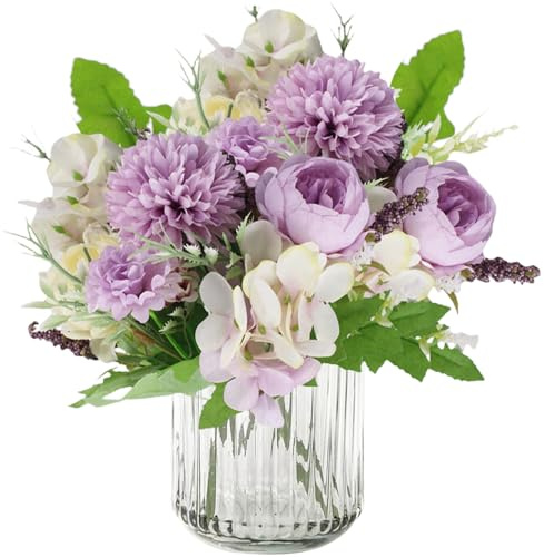 astylishome Fake Flowers for Outside Artificial Flower 14 Pcs Purple False Peony Bouquet Realistic Floral Arrangements Table Centerpieces Wedding Bouquets for Party Home Decor 1011