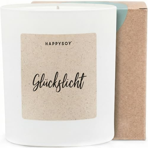 Glückslicht - Duftkerze mit Spruch als liebevolles Geschenk für Freundin, kleine Aufmerksamkeit zum Dankeschön oder Aufmunterung, Kerze im Glas mit blumigem Duft