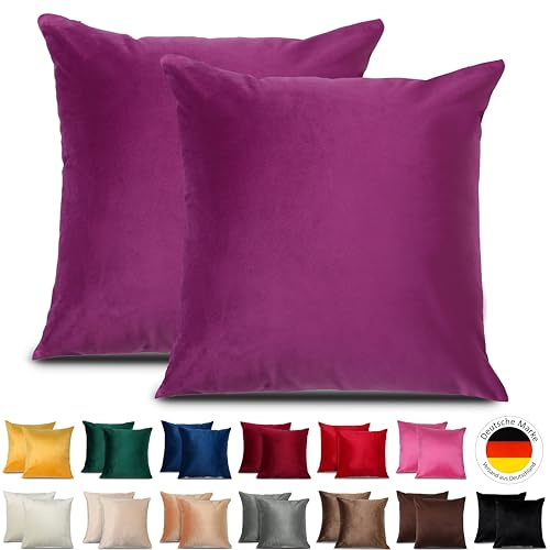 Emilie-Textil 2er Set SAMT Kissenbezug, Decorative Kissenhülle, Sofakissenbezug mit Verstecktem Reißverschluss, 14, Größen 40X40 / 45X45 / 50X50cm (2, Lila, 50X50)