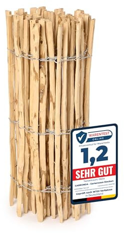 Garronda Cloture Jardin Exterieur à Planter en noisetier, clôture Jardin, clôture Bois, Bordure en Bois pour Jardin, ganivelle de Potager Exterieur GD-0079 (Écart des Lattes: 7-8 cm, 90 cm x 5m)