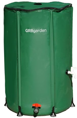 Gr8 Garden 250 Litre Collapsible PVC Garden Water Butt Portable Compact Tank Fold Up Storage Camping Barrel Collector with Zipped Lid and Drain Tap