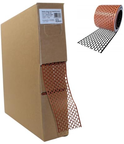 60lfm Aluminium Traufgitter Ziegelrot/Schwarz beidseitig lackiert ALU Vogelschutzgitter Schutzgitter Lüftungsgitter Lüftungsband (100,0mm breit)