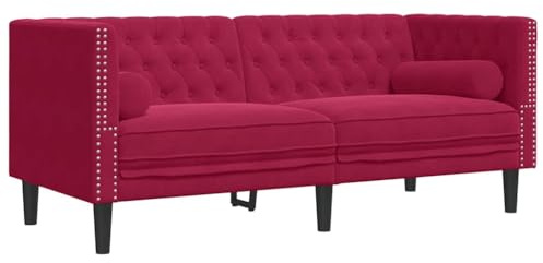 vidaXL Chesterfield-Sofa mit Nackenrollen 2-Sitzer Weinrot Samt