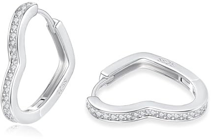 Loutade Creolen Silber 925, Sterling Silber Herz Ohrringe mit Zirkonia, Hypoallergen Geometrische Ohrringe Silber 925 Creolen, Knorpel Schlafen Herzförmige Damen Kreolen für Mädchen Frauen