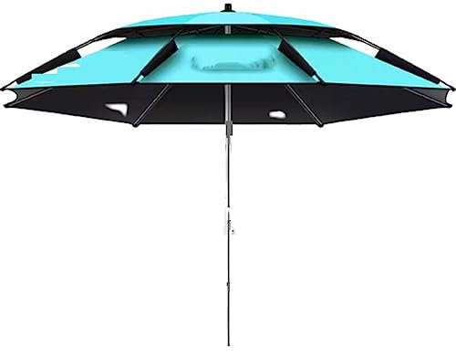 FLNOZAMZ Größerer und dickerer Angelschirm, doppelschichtiger regenfester Sonnenschirm, 360° verstellbare Universaldrehung, leichte Aufbewahrungsschirmtasche, geeignet zum Ausgehen (Lake Blue 200cm)