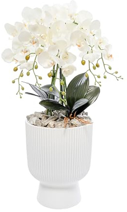 B4y Home dESING Künstliche Orchideen im Topf Weiß 65cm hoch Kunst- Textil- Seidenblume Cosidena täuschend echt (Weiß)