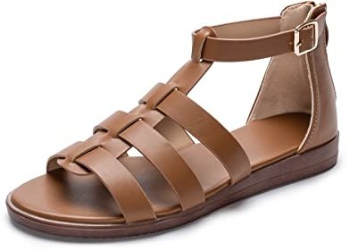 Ophestin Sandali estivi da donna, stile gladiatore, con cinturino alla caviglia, Marrone, 39.5 EU