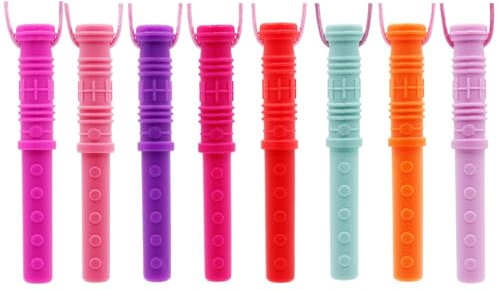 GNAWRISHING Chew Necklaces for Sensory Kids 8 Pcs Sensory Chewy Toys for Autism Girls, ADHD Toddler, Adult(8pcs Cylinder Shape for Girls)