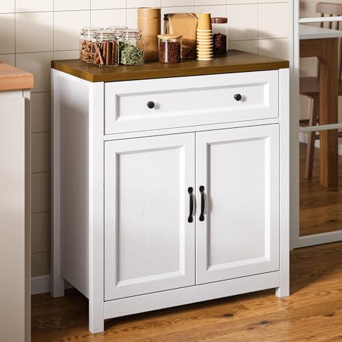 Gizoon Kitchen Storage Cabinet with Adjustable Shelf, Farmhouse Coffee Bar Sideboard Buffet with Large Drawer, Barn Door, 30W x 15.6D x 33.3H Freestanding Cabinet for Kitchen, Living Room, Entryway
