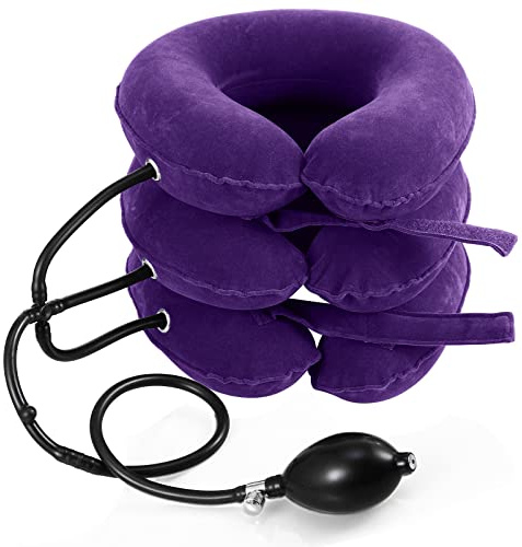 Jaximy Neck Stretcher, Cervical Traction Device, Neck Traction Device, Neck Pain Relief, Adjustable Inflatable Neck Brace & Neck Stretcher Cervical Traction, Neck Decompression Home Use (Purple)