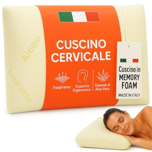 Ali Brothers Cuscino Letto in Memory Foam Ergonomico – Cervicale, Ortopedico, Traspirante, Altezza 13/15 cm – Antiacaro, Made in Italy – Cuscino per Dormire, Collo e Schiena (ALTEZZA 13 CM)