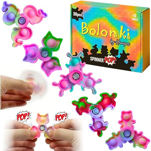 Bolonki 30 Spinner Pop It - Regalos Cumpleaños Niños Colegio, Detalles Cumpleaños Niños, para 4 a 10 años, Detallitos Infantiles, Regalos Alumnos Primaria, Regalitos Invitados niños, Juguete Fidget