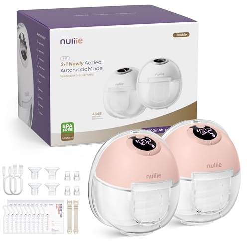 Nuliie Tire Latte Elettrico a Mano Libero, Tire Latte Mano Libero con 4 Modalità, 9 Livelli, Funzione Memoria, Estrattore di Latte Ricaricabile con Display LED, Peso leggero - 24mm (2 Pacchetti, Rosa)