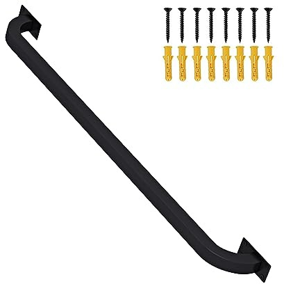 Black Wrought Iron il - 60cm Wall-Mounted Safety Grip for Indoor/Outdoor Stair Railings - Durable & Stylish Metal Support Bar Kit