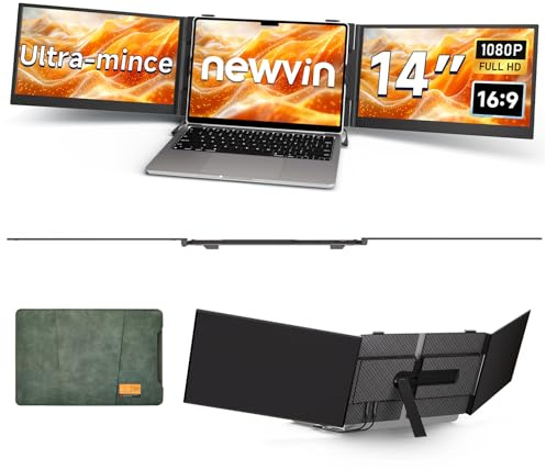 Newwin Double Ecran PC Portable Ultra Mince Léger 14 FHD 1080P IPS Multi Triple Ecran PC Portable Moniteur Monitor Extension Ecran pour 13,3-17 Ordinateur Portable Compatible avec MacBook Windows