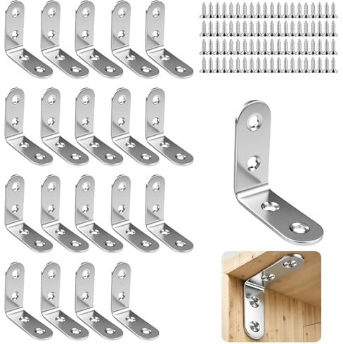 Caremore Angle Brackets for Wood Corner Bracket Galvanised,20PCS L Shaped Brackets for Heavy Duty Furniture Fixing & Reinforcement,Corner Braces 90 Degree 40x40x1.8mm Thick, with 80 Iron Screws