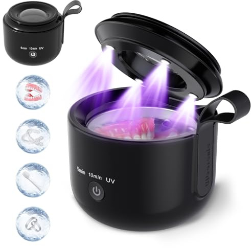 Jostart Ultrasonic Retainer Cleaner,48khz Cordless Dental Pod with UV-Light,3 Models Sonic Cleaner for Dentures Braces Mouthguard Jewellery