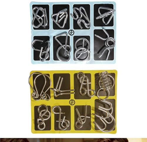ZFFKZ Juego de 16 piezas de rompecabezas IQ para juegos de ajos para adultos y niños a partir de 6 años, juegos de habilidad con tarjetas de solución, juguetes educativos, juegos de viaje, idea de