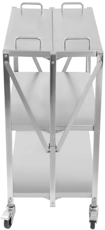 Carro plegable de acero inoxidable, 3 niveles con 4 ruedas y frenos, soporta hasta 100 kg, carro plegable para cocina, bar, hotel, 63 x 40 x 95 cm
