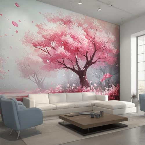 Generico Carta da Parati Fiori di Ciliegio, 260X175cm, Carta da Parati Tessuto Non Tessuto Fiori Rosa Botanico, Camera da Letto Decorazioni Parete Soggiorno Decorazione Cucina Décor EL&D63