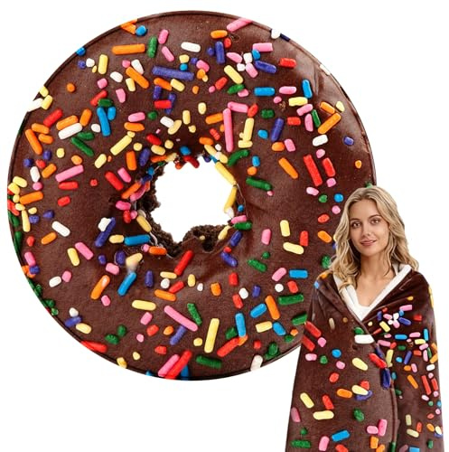 SingingWang Coperta a Ciambella, Plaid Divano Originale, Plaid Caldo Singolo, Coperta Pelosa Flanella Calda Invernale, Motivo Hamburger Ciambella, 160 cm, Rotonda, Leggera, Morbida e Soffice (B, 160)