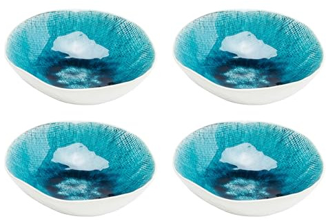 Kare Design Schüssel Azur, Geschirr-Set, 4-teilig, Blau, 628ml, 17cm Durchmesser, Handgearbeitet, Spülmaschinengeeignet, Mikrowellengeeignet, Essteller-Set, Steingut glasiert