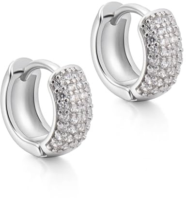 Lot de 2 boucles d'oreilles créoles en argent plaqué argent 14 carats avec diamant 5A + oxyde de zirconium pour homme et femme - Légères et ne ternissent pas