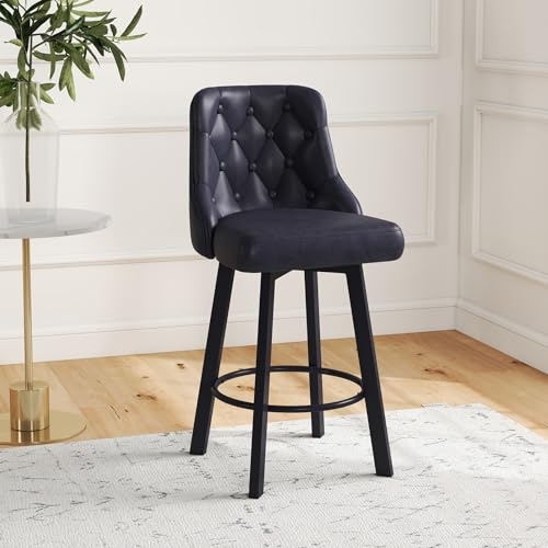 Youhauchair Bar Stools Set of 1, Waterproof PU Leather, Black | 9 cm thick seat, 360° Rotating, Seat Height 66.5 cm, Load Capacity 150 kg, with Footrest