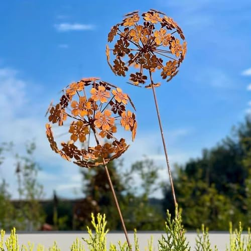 2pcs Gartenstecker Rost Deko für Garten Cortenstahl Gartenstecker Metall Blume Mohn Rostige Gartendeko Rost Rankstab Beetstecker Topfstecker Naturrost Gartensteckers für Garten,Terrasse,Balkon (B)