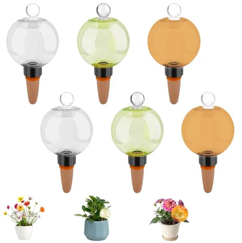 6 sfere di irrigazione per piante, 500 ml, irrigazione automatica delle piante con tappo, dispenser di acqua trasparente per piante da interni, balconi, giardini e interni (A)