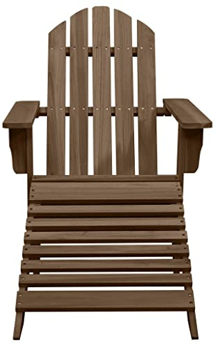 PTUGUOF Vintage Gartensessel aus Massivholz mit Fußstütze, braun, für Garten und Terrasse, belastbar bis 110 kg, einfache Montage