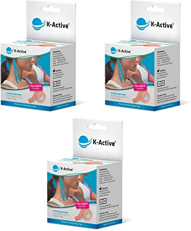 K-Active Kinesiologie Tape Classic BEIGE, wasserabweisend und hypoallergen, 50 mm x 5 m, 3 Rollen