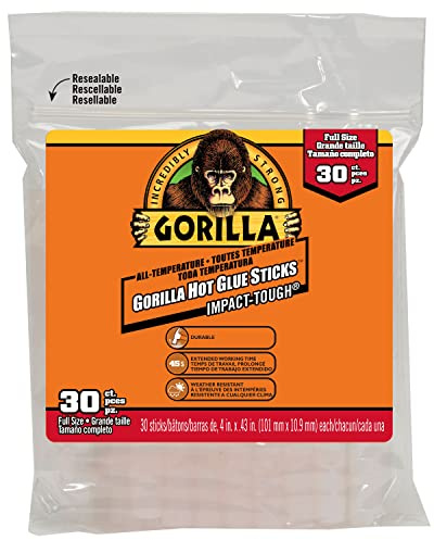 Gorilla 3033002 Hot Glue Sticks 4 in. Full Size, 30Count (6 Pack)