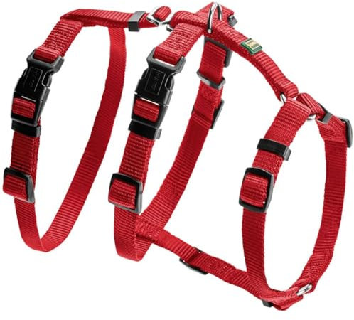 HUNTER Sicherheitsgeschirr VARIO RAPID, Panikgeschirr mit extra Bauchgurt, ausbruchssicher & verstellbar, auch als klassisches Y-Geschirr nutzbar, leichte Klickverschlüsse, Farbe: rot, Größe: S-M