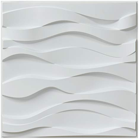 Art3d 12 Plaques,3d Panneaux Muraux PVC, 3m², Relief Minimaliste et Courbé, Salon, Fond TV, Bureau, Blanc mat 50 x 50 cm