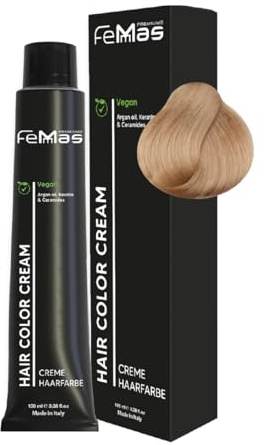 FemMas Haarfarbe Lichtblond Sand 9.7 I Creme Haarfarbe mit Arganöl, Keratin & Ceramiden I Als dauerhafte Haarfärbung oder Tönung für strahlende, haltbare Farbergebnisse I 100 ml