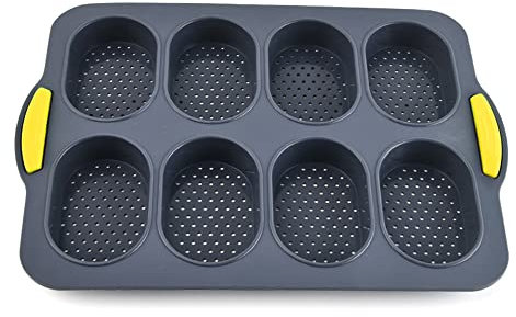 CHAWHO Mini-Baguette Plaque de Cuisson en Silicone Antiadhesif - Moule à pain français 8 grilles Poêle Perforée Anti-adhésive Plateau à Pain croustillant, 34X24cm