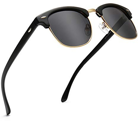 SUNGAIT Retro Round Semi-sans Monture Lunettes de Soleil Polarisées Protection UV pour Hommes/Femmes(Cornice nera (finitura mascherino)/ Lente grigia polarizzata)